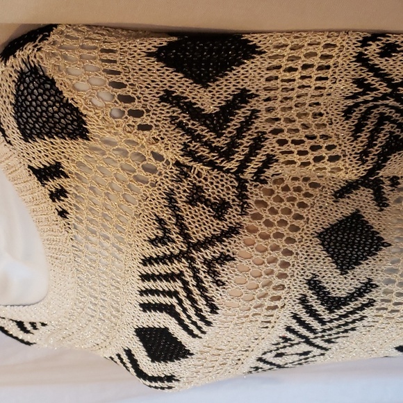 Ruby Rd. Cream, Black, and Gold Metallic Pointelle Knit Sweater - NWT - Picture 3 of 14